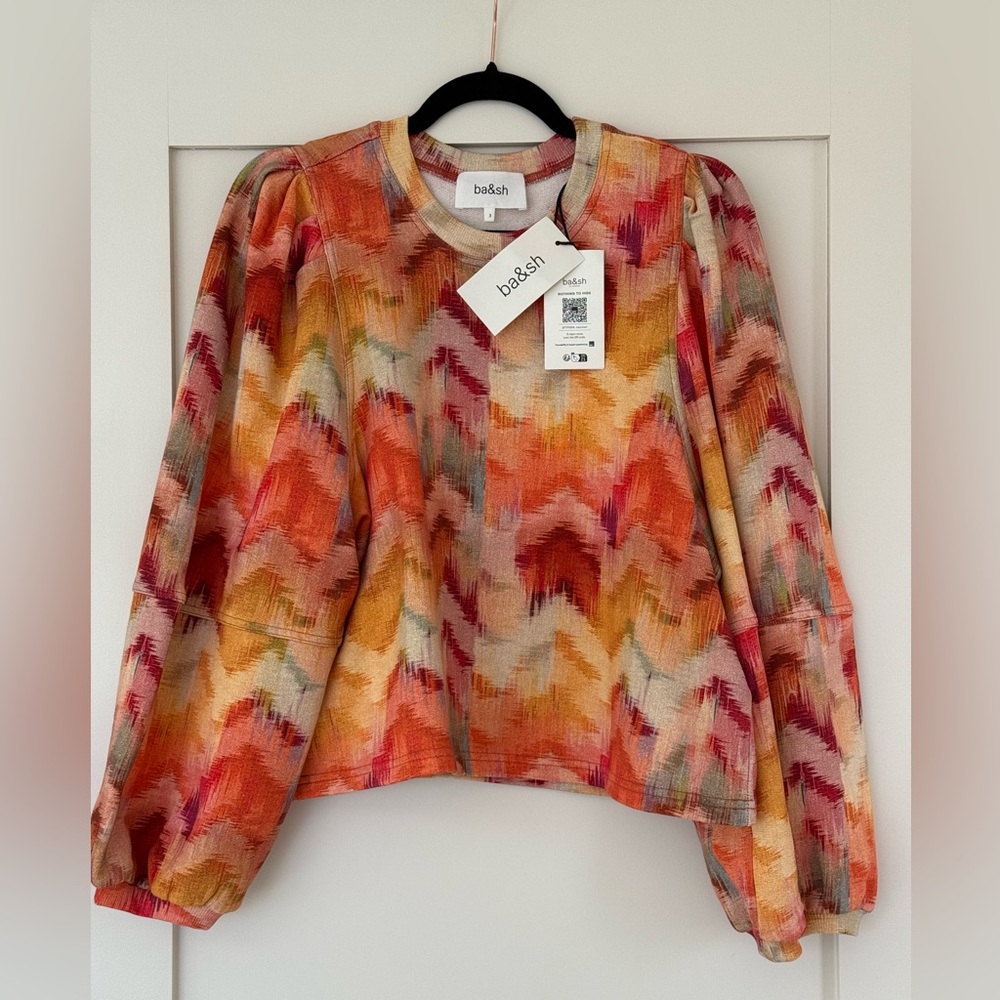 NWT Ba&sh Vibrant Red and Orange Patterned Sweatshirt
